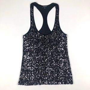Bebe Black Sequin Racerback Tank Top
